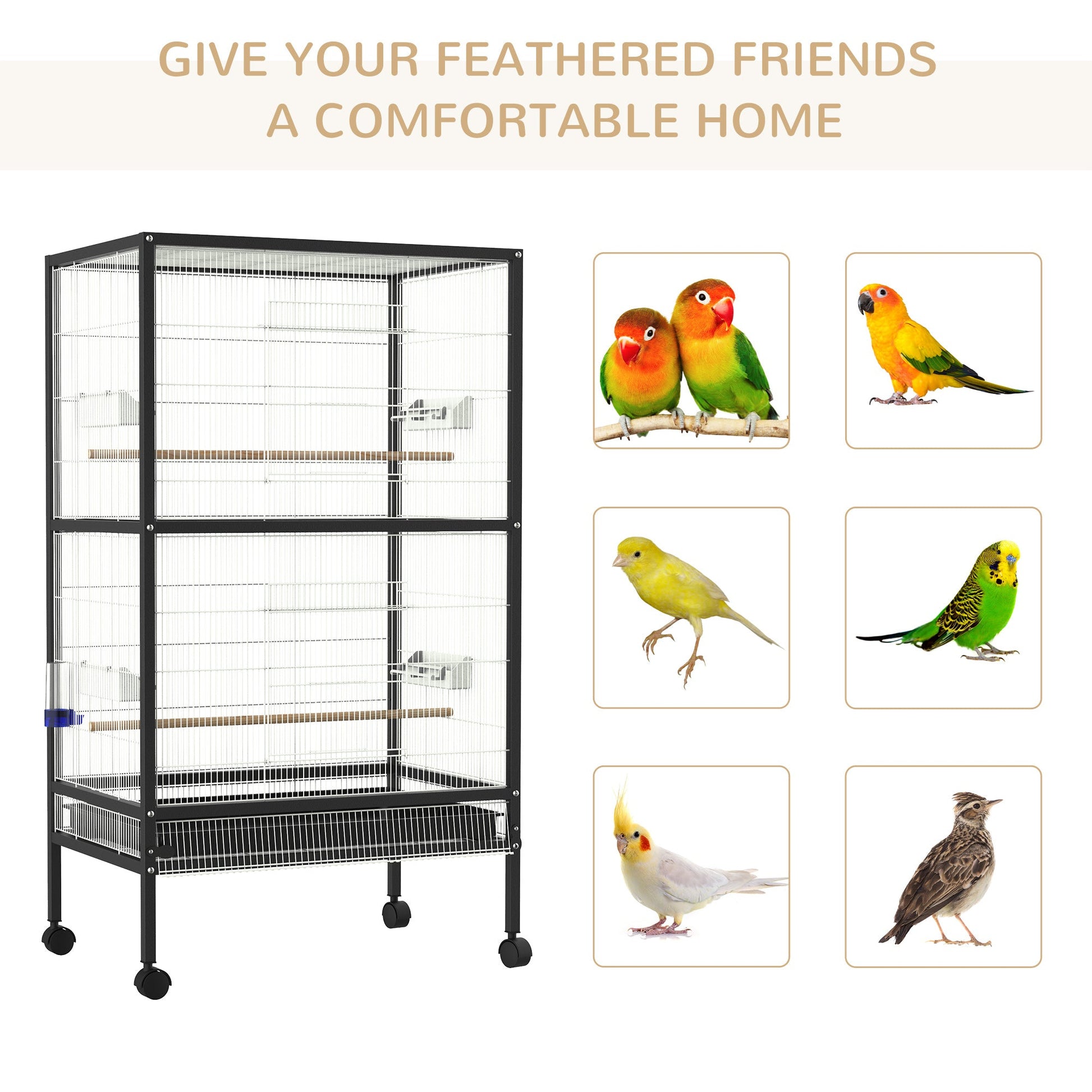 Bird Cage Conure Parrot Budgie Cage with Bird Perch &; Wheels, Black and White at Gallery Canada
