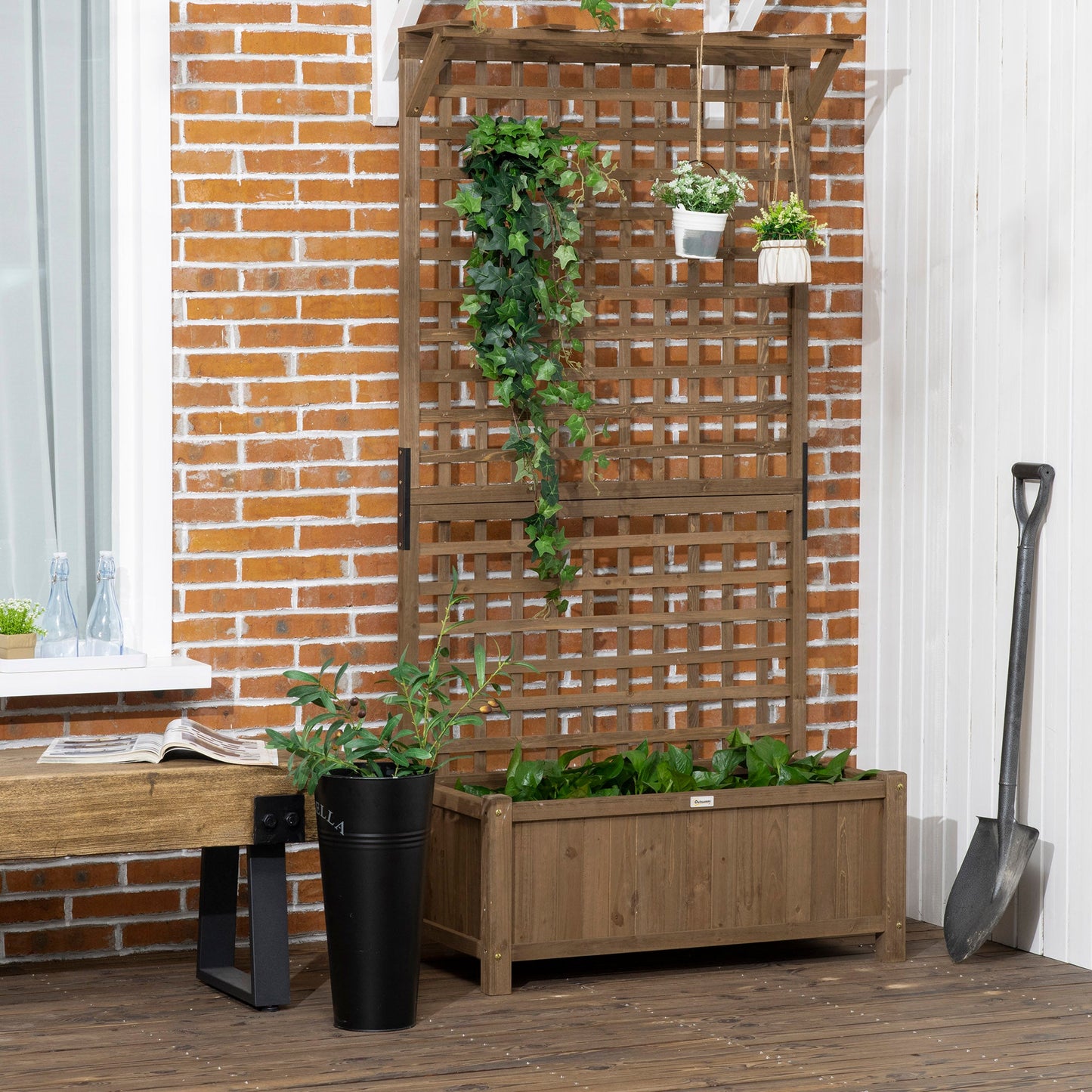 Wood Planter with Trellis for Vine Climbing, Raised Garden Bed, Privacy Screen for Backyard, Patio, Deck, Coffee at Gallery Canada