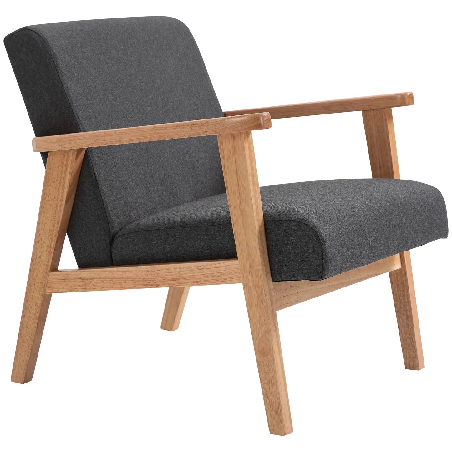 Mid-Century Modern Accent Chair, Retro Fabric Armchair, Wooden Arm, Grey Accent Chairs at Gallery Canada