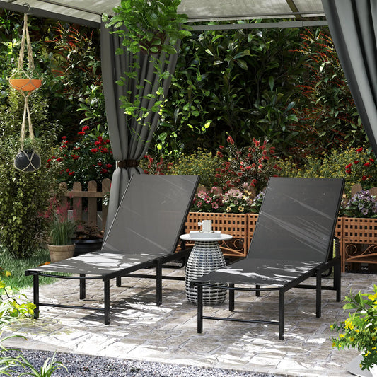 Outdoor Lounge Chair Set Of 2, 5-Position Reclining Chaise With Mesh Seat, Grey Lounger Chairs Black, Grey at Gallery Canada