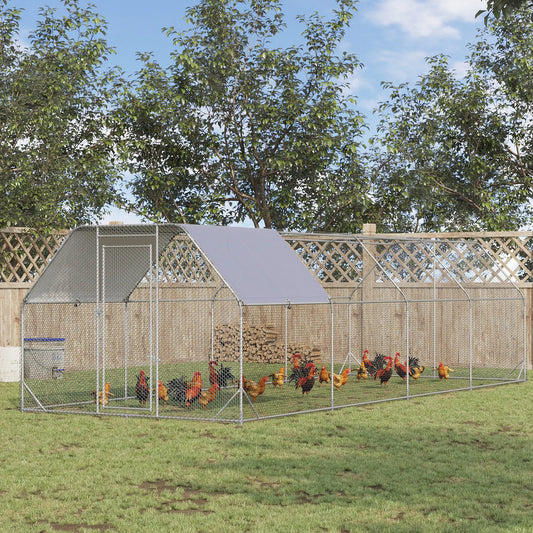Large Metal Chicken Coop, Walk-In Enclosure, 9.2' x 24.9' x 6.5', Silver Chicken Coops Silver, Silver Grey at Gallery Canada