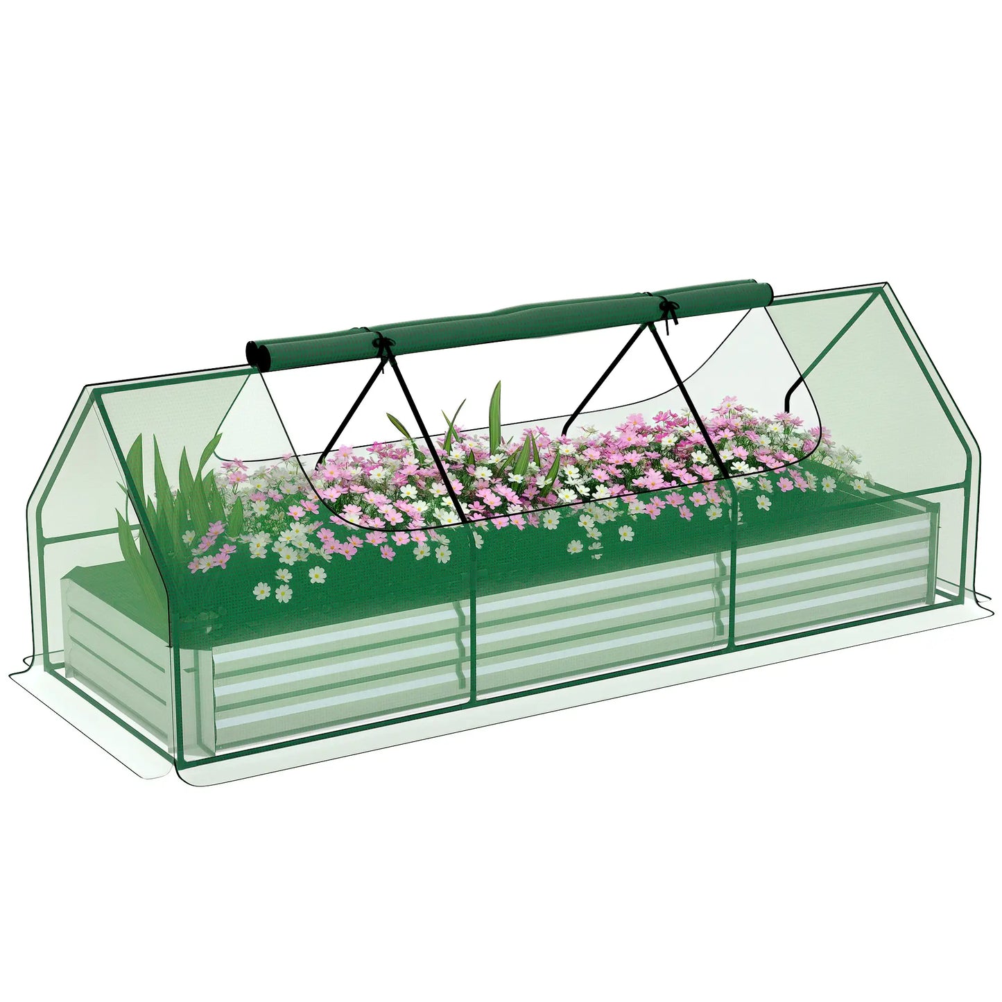 8.6 x 3 x 1ft Raised Garden Bed, Mini Greenhouse, Galvanized Cover, Green Galvanized Planter Boxes at Gallery Canada