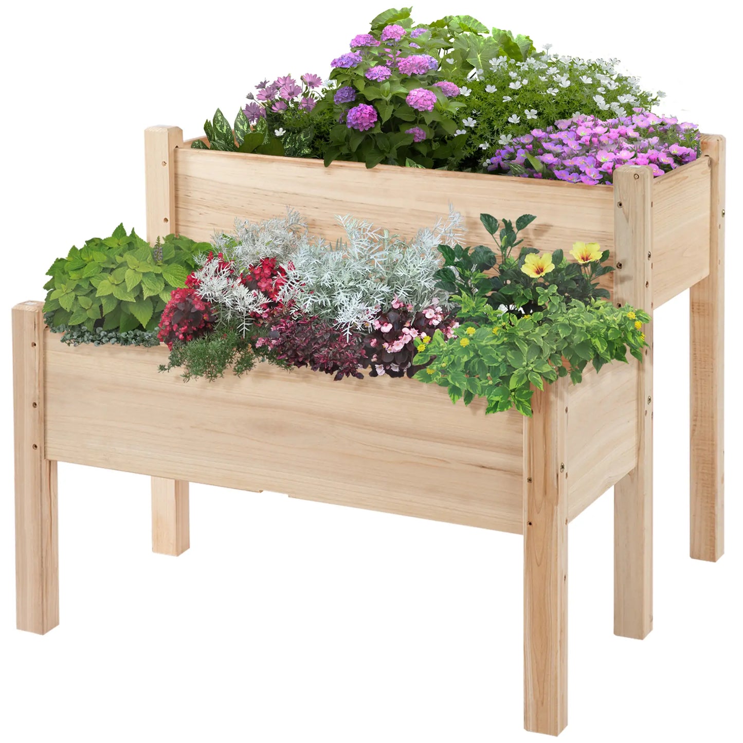 34x34x28 2-Tier Raised Garden Bed, Wooden Planter Box for Vegetables, Herbs, Flowers Elevated Garden Beds at Gallery Canada