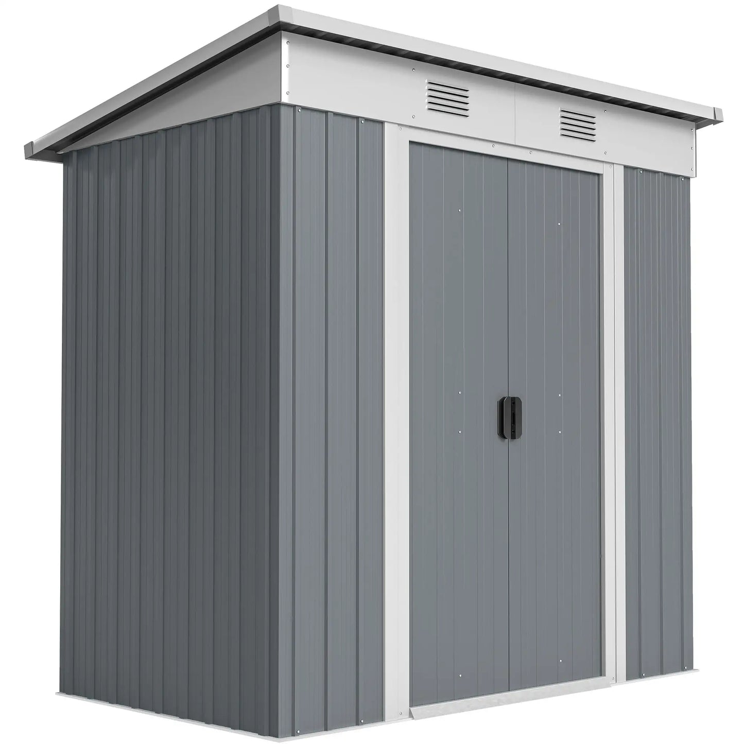 6' x 4' Metal Garden Shed, Lockable Sliding Doors, Vents, Grey