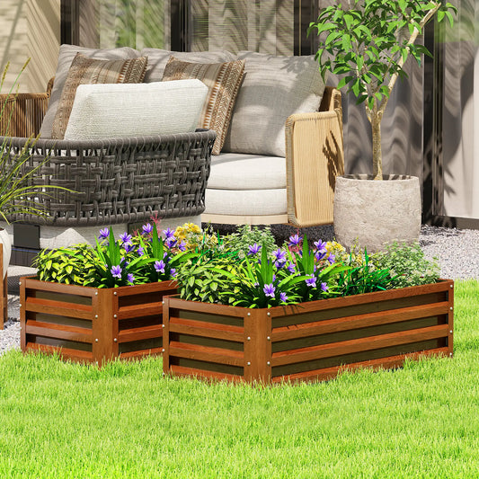 Galvanized Raised Garden Beds, Set of 2, Wood Effect, Brown Galvanized Planter Boxes Brown Wood Effect at Gallery Canada