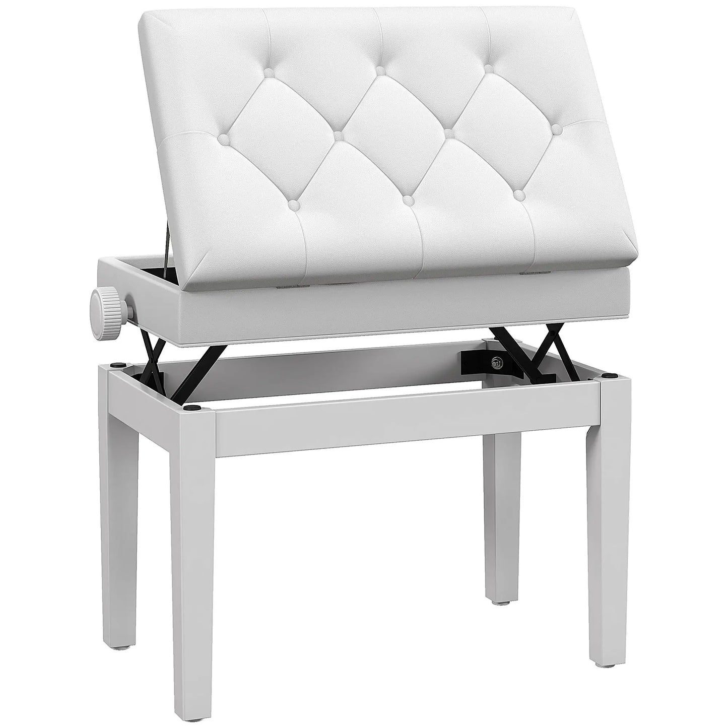 Adjustable Piano Bench, Storage, Soft PU Leather Padded, White Piano Benches at Gallery Canada