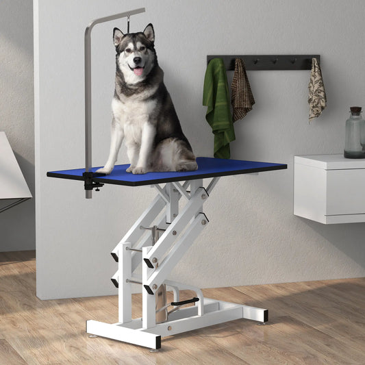 Adjustable Dog Grooming Table With Arm, Noose, Non-Slip, Blue Dog Grooming Tables Blue, White at Gallery Canada