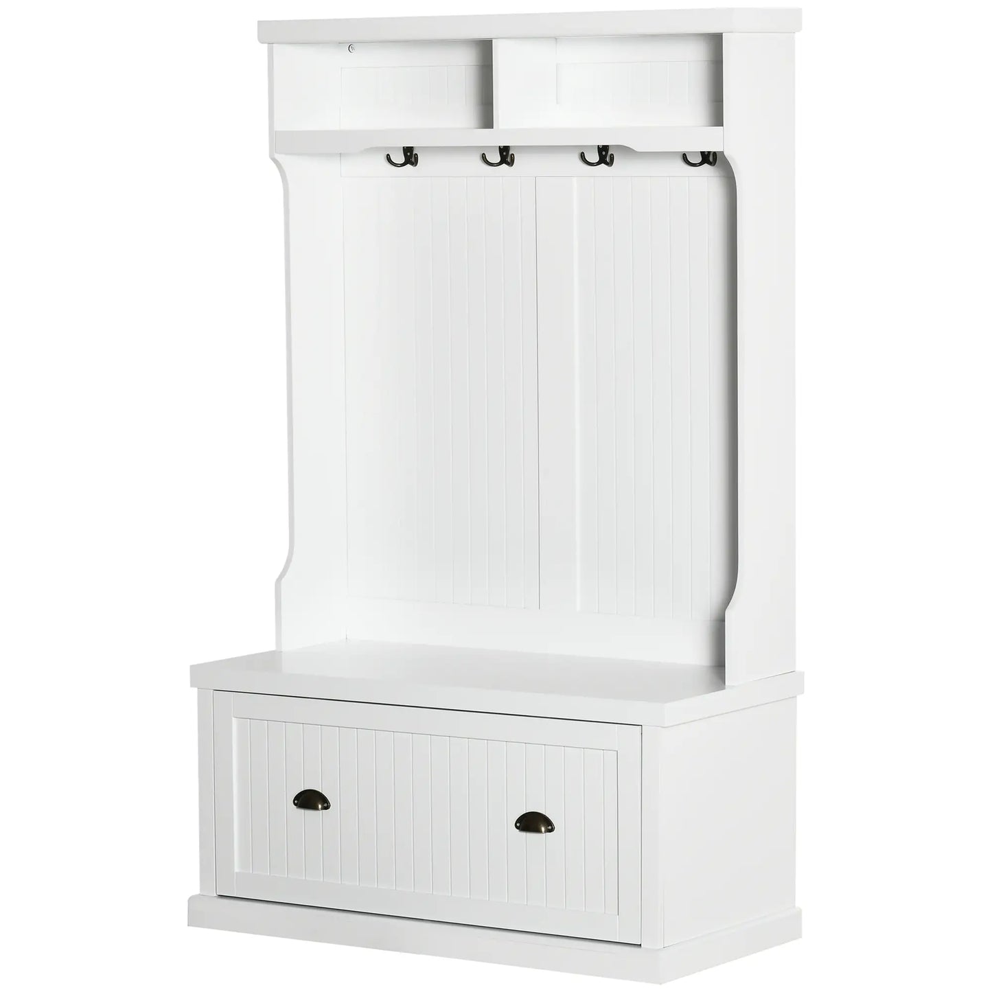Modern Hall Tree, Coat Rack With Shoe Storage Bench, 3-in-1 Wardrobe, White