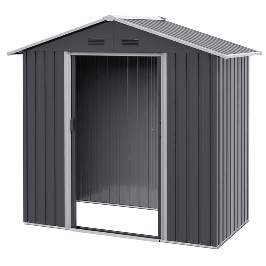 6.5x3.5ft Metal Garden Storage Shed for Outdoor Tool Storage with Double Sliding Doors and Vents, Dark Grey - Gallery Canada