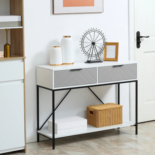 Modern Console Table with 2 Drawers, 2 Tier Entryway Table with Shelf, White Console Tables White, Grey, Black at Gallery Canada