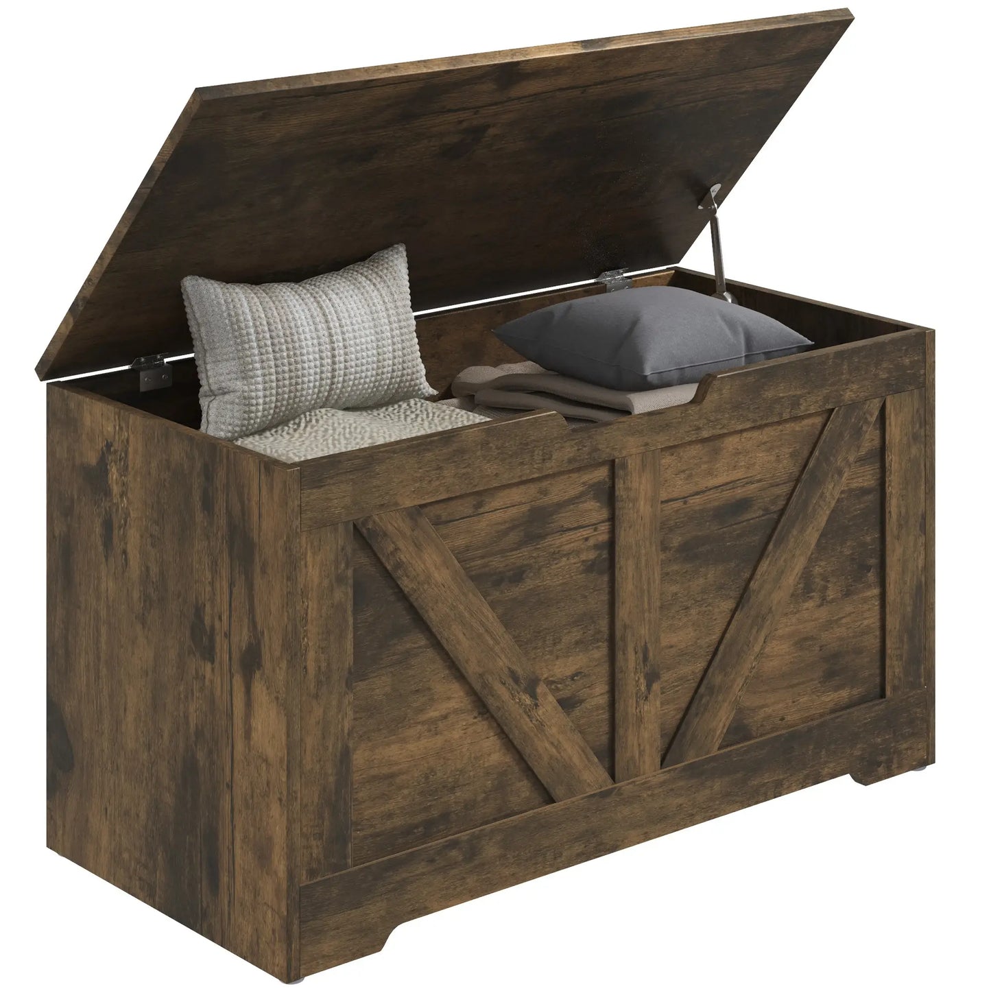 31.5 Inches Wooden Storage Chest, 2 Safety Hinges, Brown Wood Grain Storage Cabinets at Gallery Canada