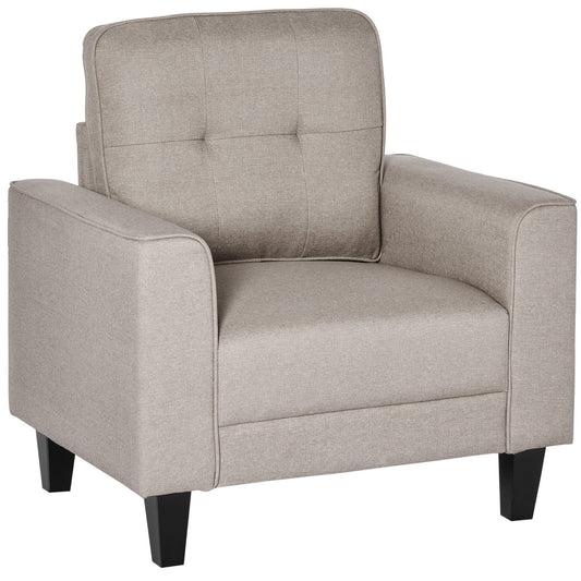 Button Tufted Armchair Modern Single Sofa Chair Upholstered Accent Chair with Rubber Wood Legs and Thick Padding Mid-Back for Living Room and Bedroom, Beige at Gallery Canada