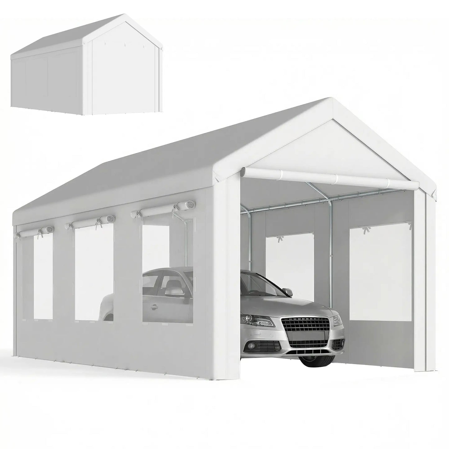 10' x 20' Heavy Duty Carport, Adjustable Garage Canopy Tent, White Car Shelters at Gallery Canada