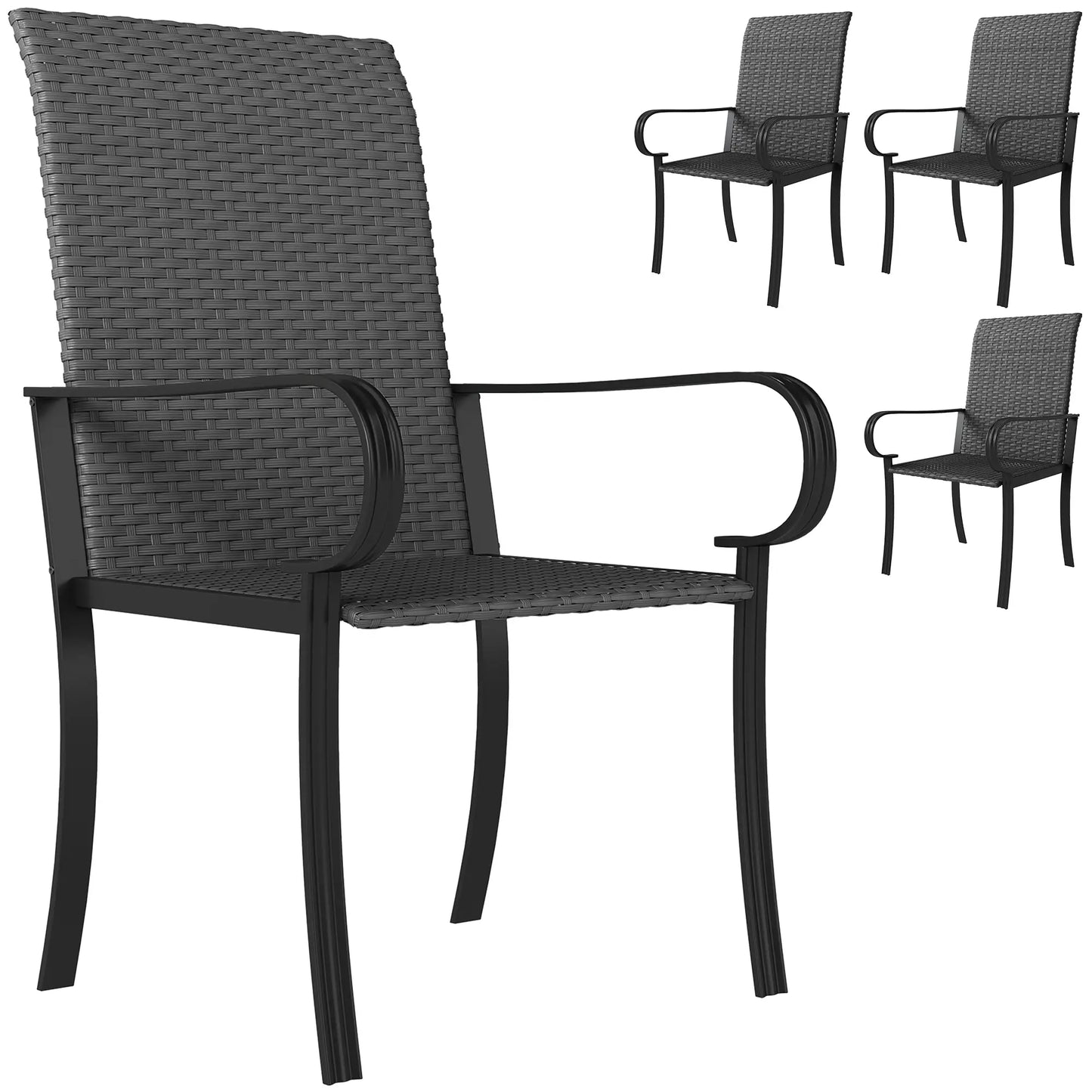 4 Piece PE Rattan Dining Chairs, Steel Frame, Black Patio Chairs at Gallery Canada