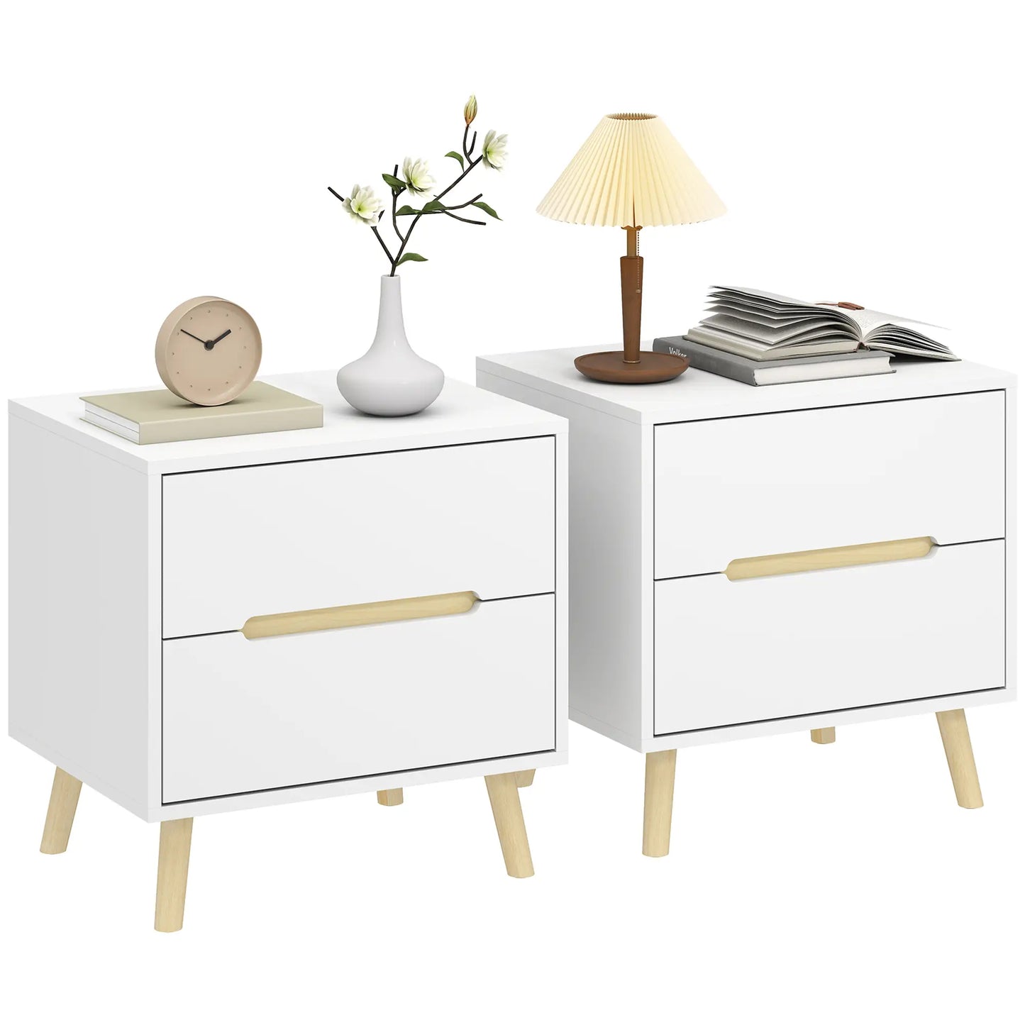 Modern Nightstands Set Of 2, 2 Drawers, Solid Wood Legs, White Bedside Tables at Gallery Canada