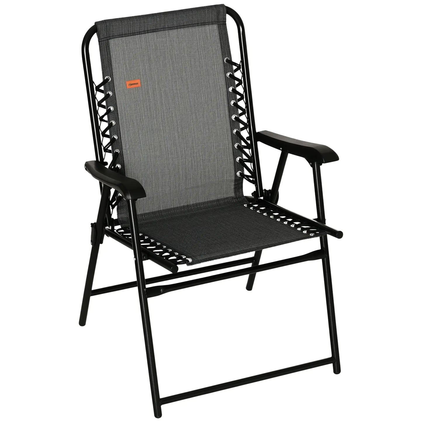 Folding Outdoor Chair, Bungee Sling Patio Dining with Armrests, Grey Patio Chairs at Gallery Canada
