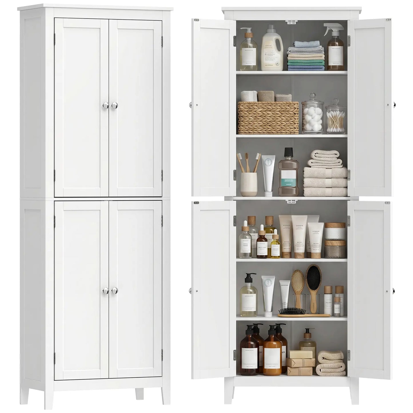 67" Tall Bathroom Storage Cabinet, Freestanding Narrow with Adjustable Shelves