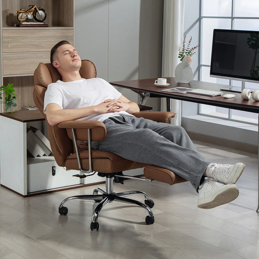 400LBS Massage Office Chair, 6-Point Vibration, Footrest, Lumbar Support, Brown Massage Chairs Brown at Gallery Canada
