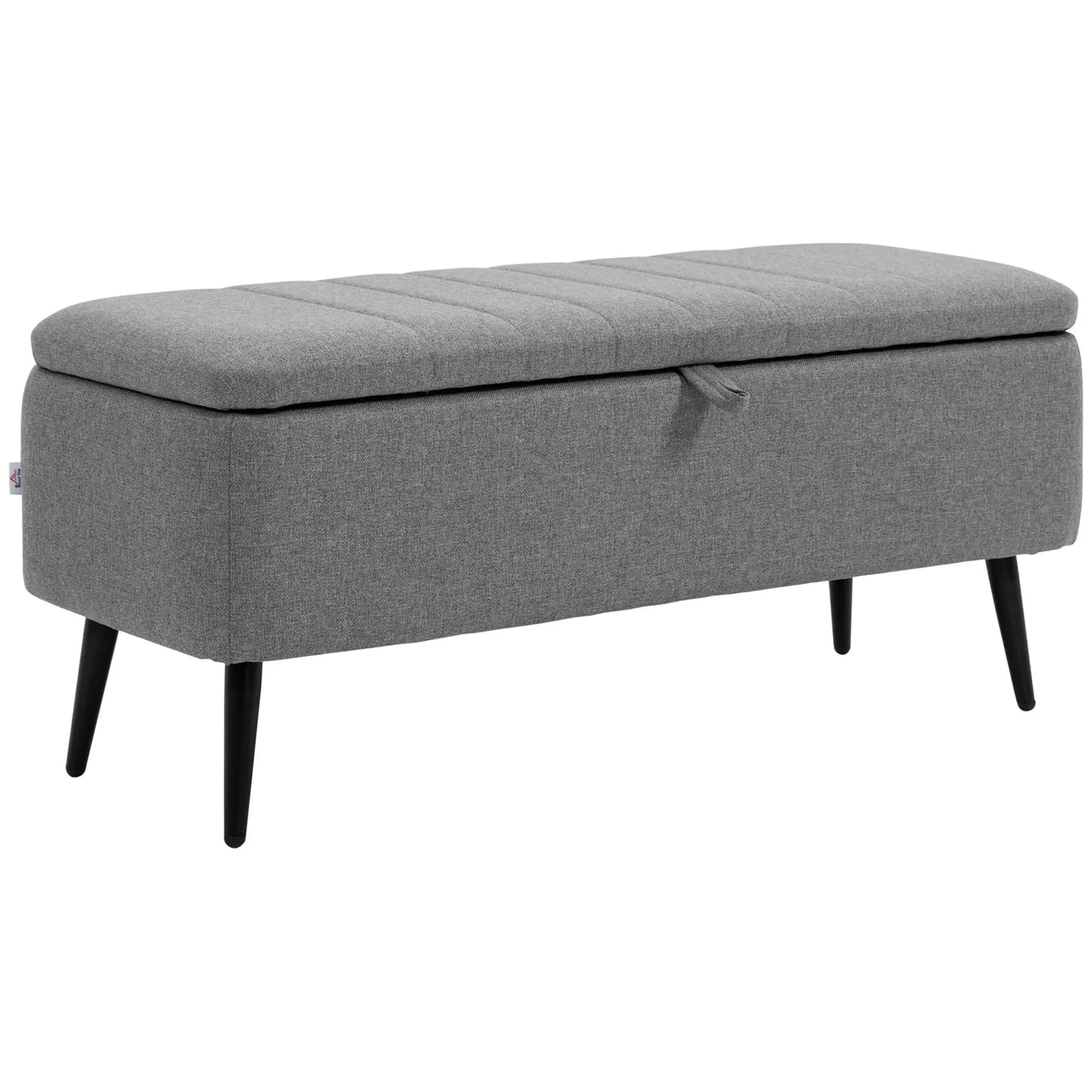 40" Ottoman with Storage, Linen Upholstered Bench, Steel Legs, Grey Storage Ottomans & Benches at Gallery Canada