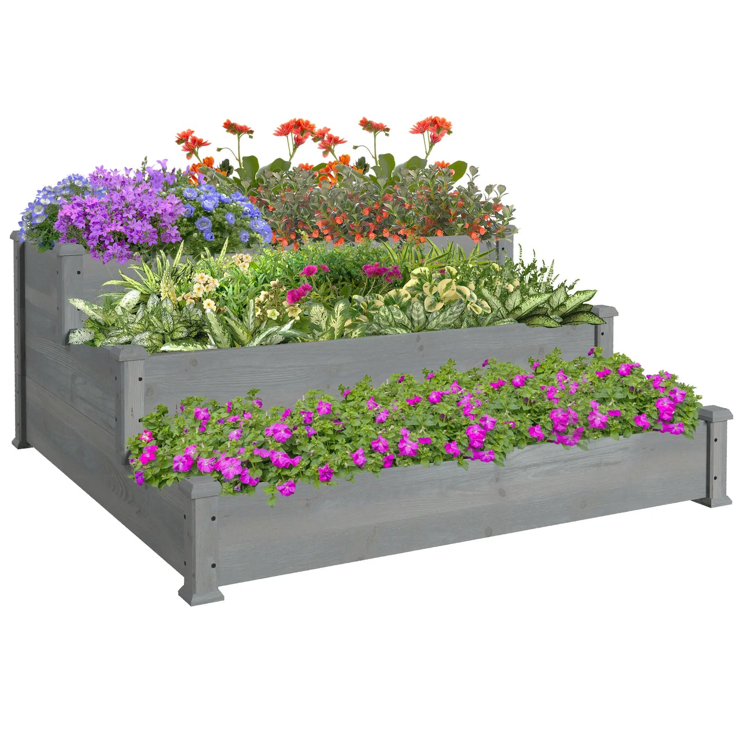 3-Tier Garden Bed Planter Box, 49"x49"x22", Grey Raised Garden Beds at Gallery Canada