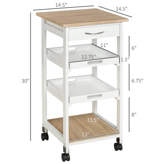 Bar Cart, 4-Tier Kitchen Cart with Removable Serving Tray, Kitchen Shelves on Wheels with Drawer for Dining Room, Living Room, White at Gallery Canada