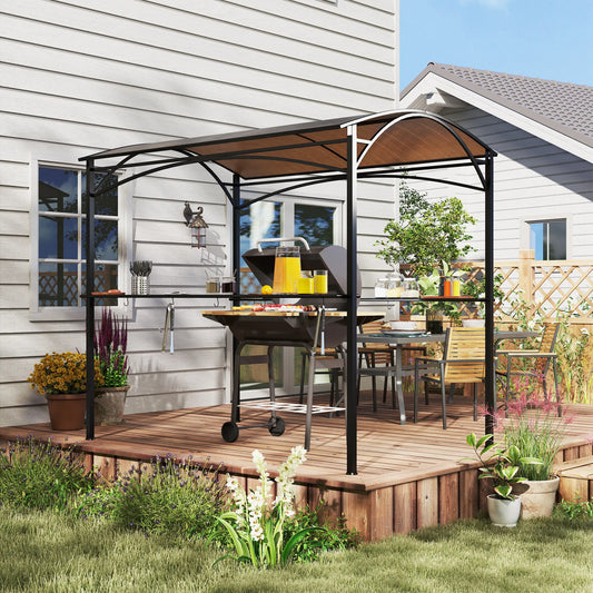 8' x 5' Hardtop Grill Gazebo, PC Board Roof, 2 Shelves, 10 Hooks BBQ Grill Gazebos Brown at Gallery Canada