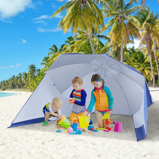 7.5ft 2-in-1 Beach Umbrella, UV50 Protection, Blue Beach Umbrellas Blue at Gallery Canada