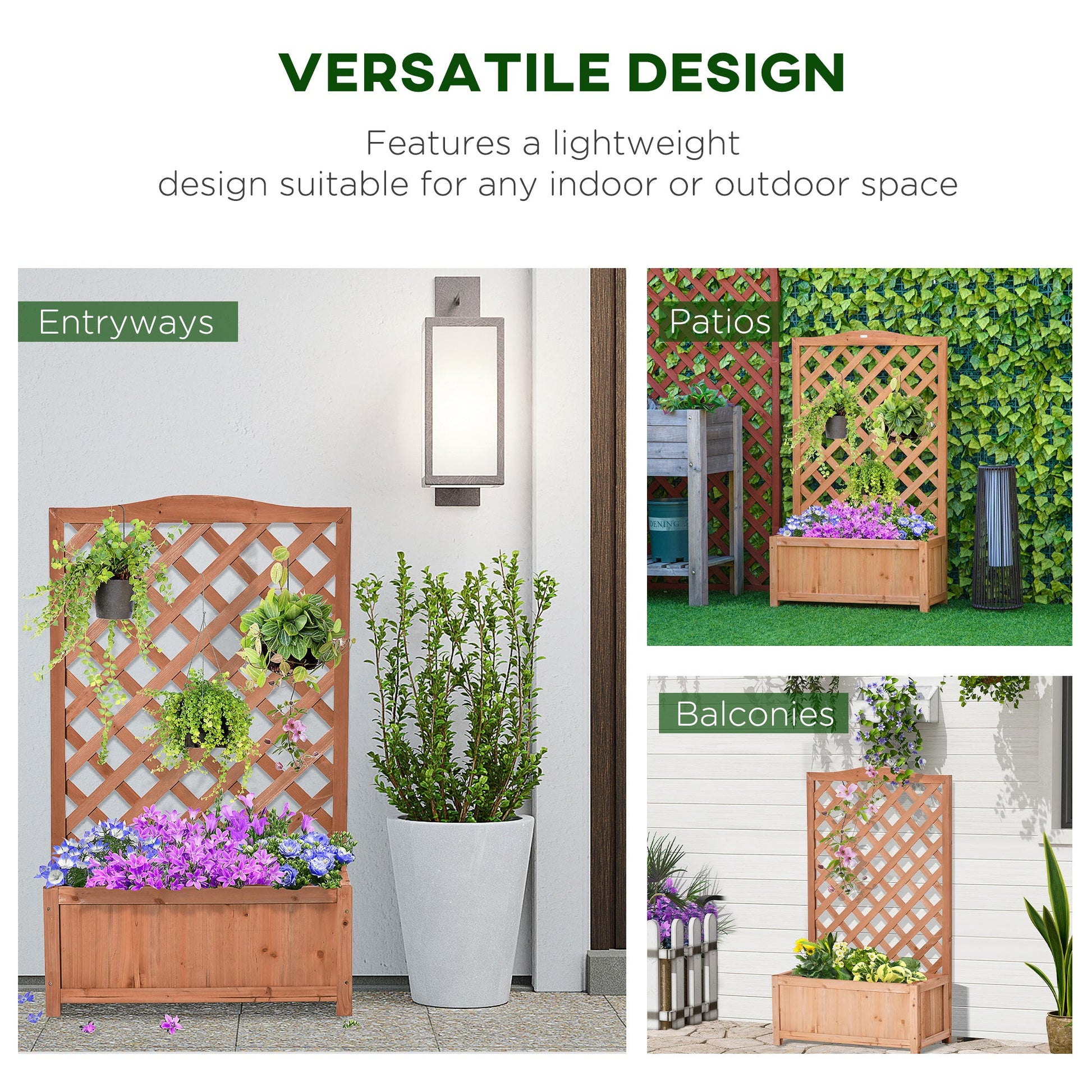 Wood Planter with Trellis for Vine Climbing, Raised Garden Bed to Grow Vegetables for Backyard, 28" x 11" x 46", Brown at Gallery Canada