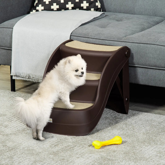 Portable Pet Stairs, Foldable 3-Step for Small Dogs Cats, Non-Slip Treads, Brown Cat Stairs Brown at Gallery Canada