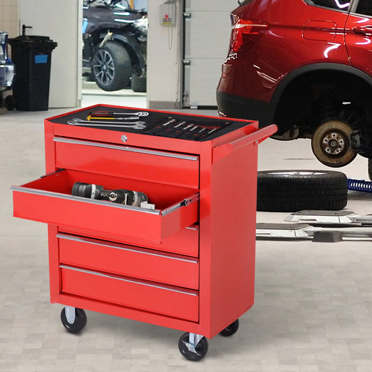5 Drawer Roller Tool Chest, Mobile Lockable Toolbox, Red Tool Organizers Red at Gallery Canada
