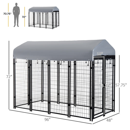 8' x 4' x 6' Large Outdoor Dog Kennel Steel Fence with UV-Resistant Oxford Cloth Roof &; Secure Lock at Gallery Canada