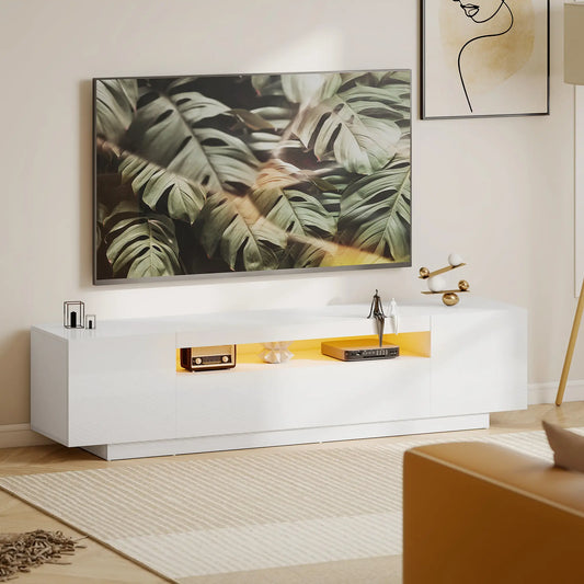 TV Stand for 65-85 Inch TV, RGB LED Lights, White TV Stands White at Gallery Canada