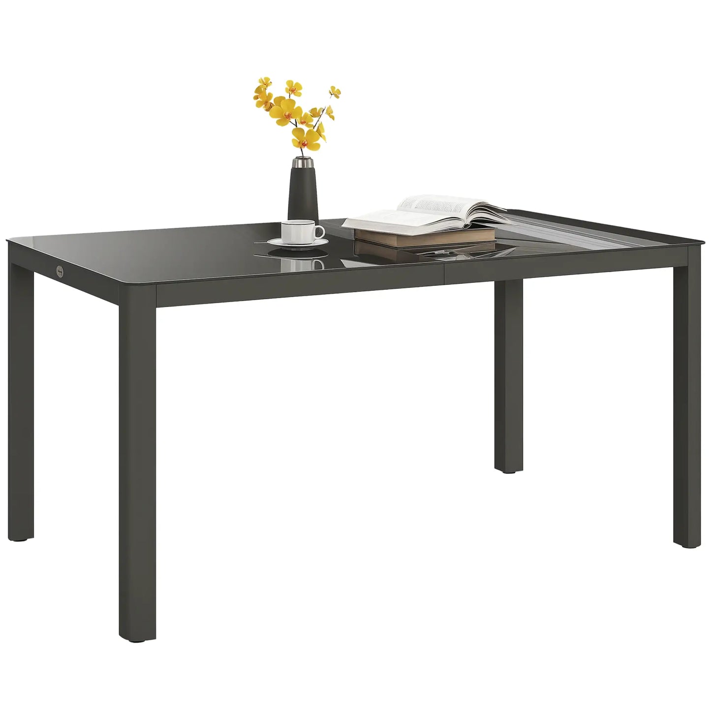 59" x 35" Aluminum Outdoor Dining Table, Glass Top, Seats 6, Grey Patio Dinning Tables at Gallery Canada