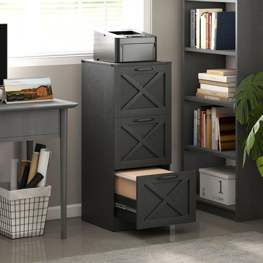 3 Drawer File Cabinet, Vertical Farmhouse, Letter/A4 Size, Black