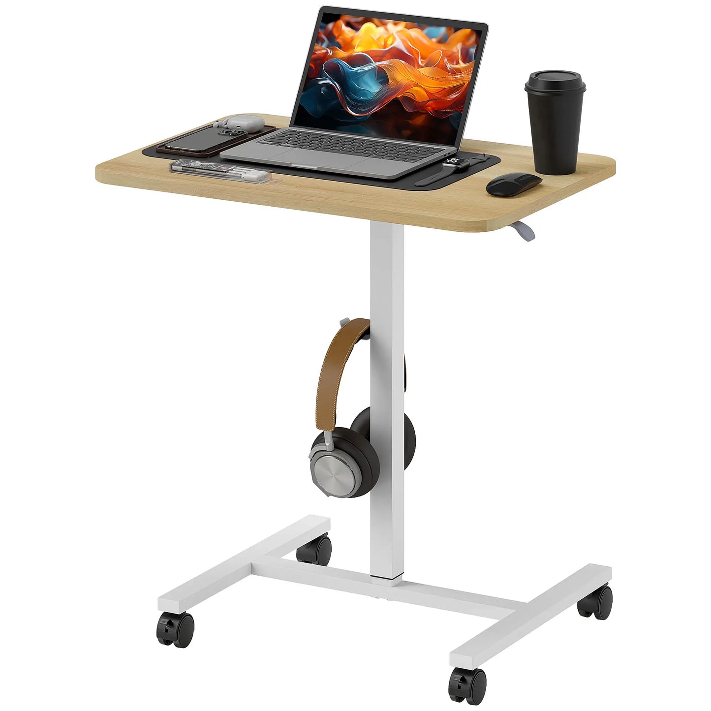 Adjustable Standing Desk, Pneumatic Sit Stand, Wheels, Headphone Hook, Natural Office Desks & Work Stations at Gallery Canada