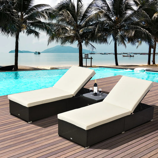 3pc Rattan Lounge Chair Set, Side Table, Outdoor Patio, Cushion Chaise Loungers Coffee and Cream at Gallery Canada