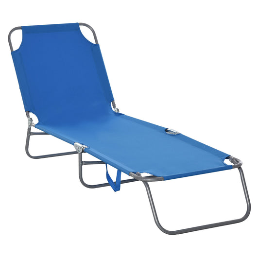 Folding Outdoor Lounge Chair, Portable Reclining Beach Lounger with Breathable Mesh Fabric, Sun Lounge Bed Camping Cot for Patio, Garden, Poolside, Blue at Gallery Canada