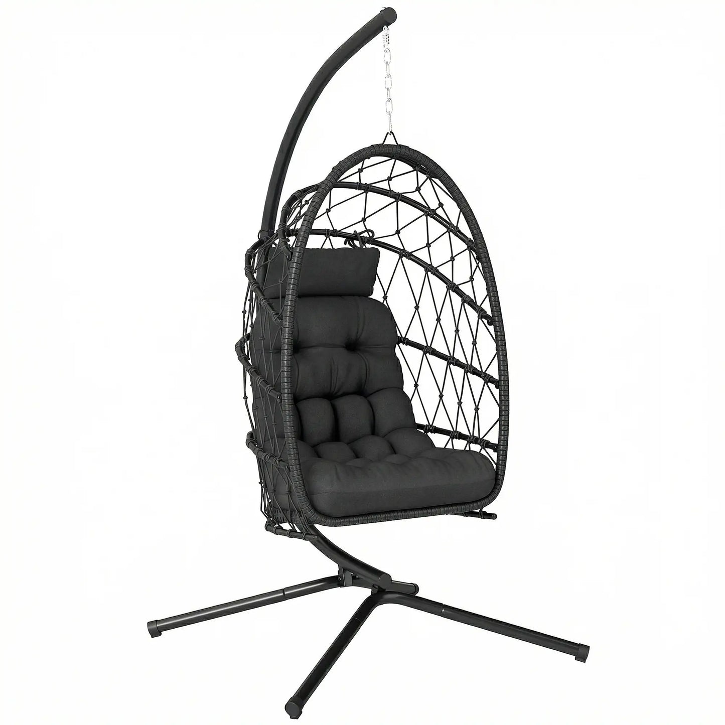 Hanging Egg Chair With Stand, Foldable Wicker Rattan Swing, Thick Cushion, Black Patio Swings with Stand at Gallery Canada