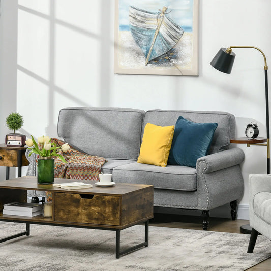 Traditional Double Sofa, Sponge Padding, Rubber Wood Leg, 2 Seater, Nail Head Accent