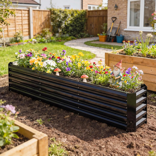 8 x 1.3 x 1.5ft Galvanized Raised Garden Bed, Reinforced Planter Box, Black Galvanized Planter Boxes Black at Gallery Canada