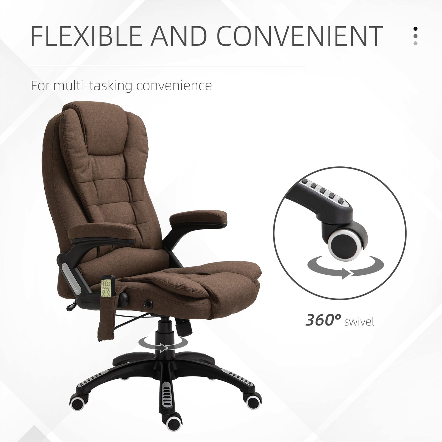 6 Point Vibrating Massage Office Chair High Back Executive Chair with Reclining Back, Swivel Wheels, Brown at Gallery Canada