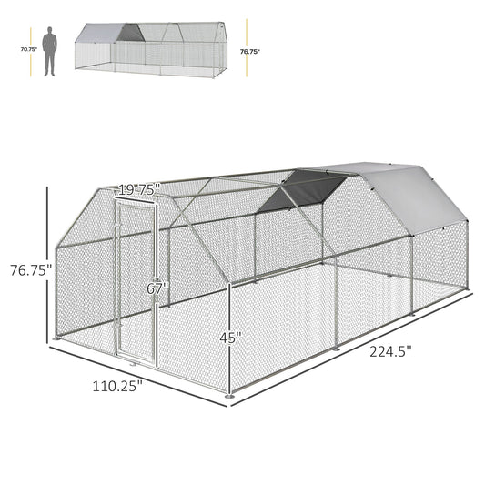 224.5" Chicken Coop Galvanized Hen House Large Rabbit Hutch Poultry Cage Outdoor Enclosure w/ UV-Protection Water-Resist Cover - Gallery Canada