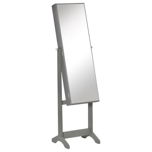 Jewelry Cabinet Floor Standing, Lockable Jewelry Organizer with Full-Length Mirror, 3 Angle Adjustable, Grey - Gallery Canada