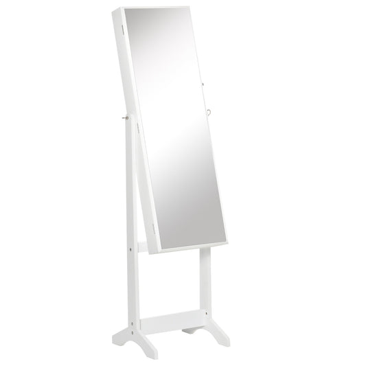 Jewelry Cabinet Floor Standing, Lockable Jewelry Organizer with Full-Length Mirror, 3 Angle Adjustable, White - Gallery Canada