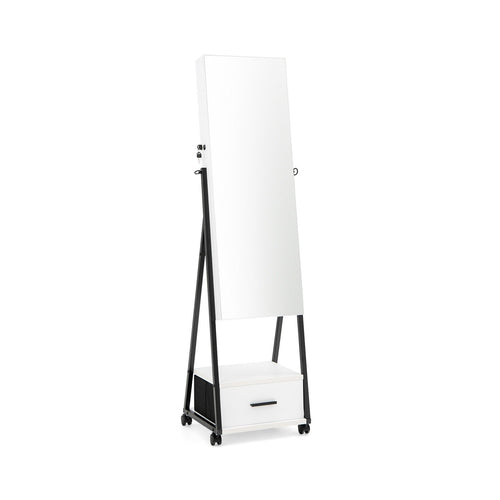 Jewelry Cabinet with Full-Length Mirror, White