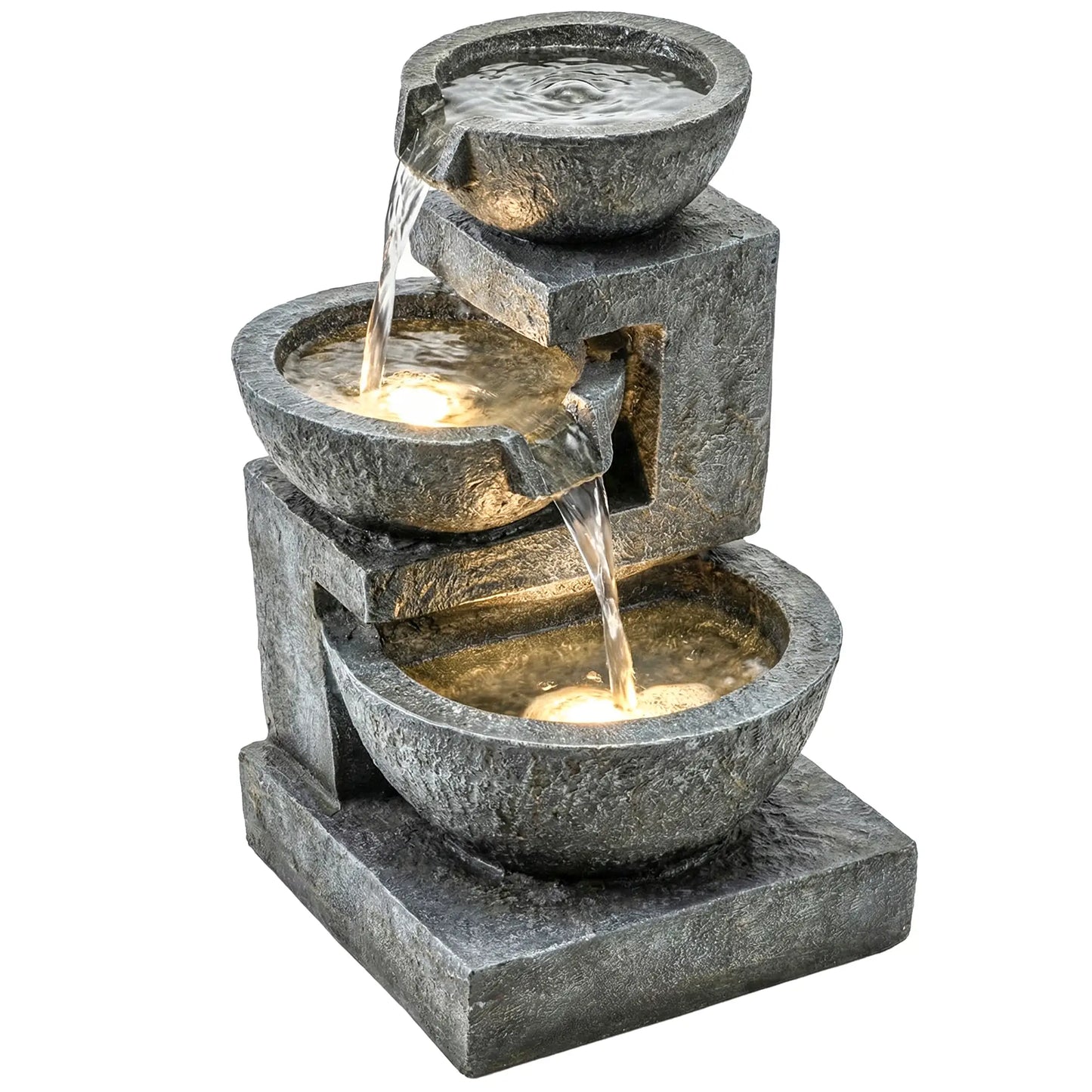 3-Tier Outdoor Water Fountain, Garden Waterfall With LED Lights, Pump Water Fountains at Gallery Canada