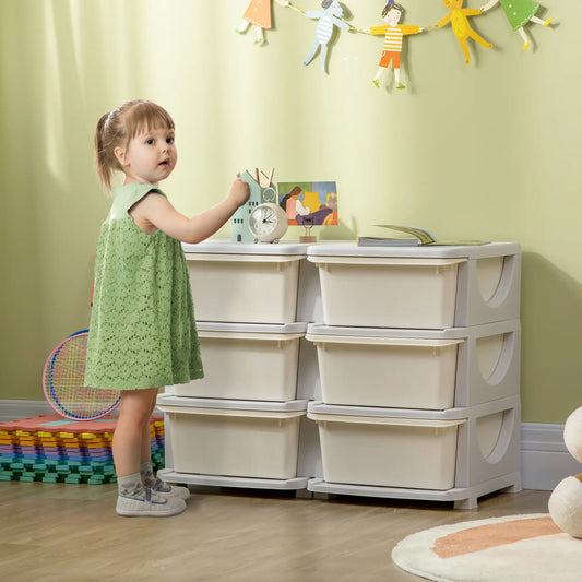3 Tier Kids Toy Organizer, 6 Plastic Drawers, Cream White Baby & Kids Storage Cream at Gallery Canada