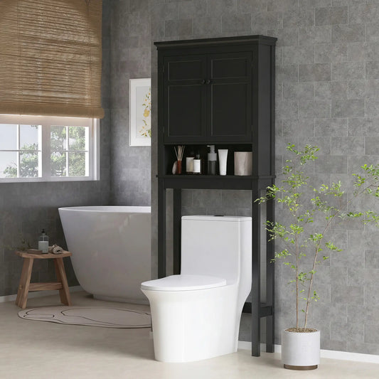 3-Tier Over Toilet Storage, Adjustable Shelf, Bathroom Laundry Bathroom Cabinets Black at Gallery Canada