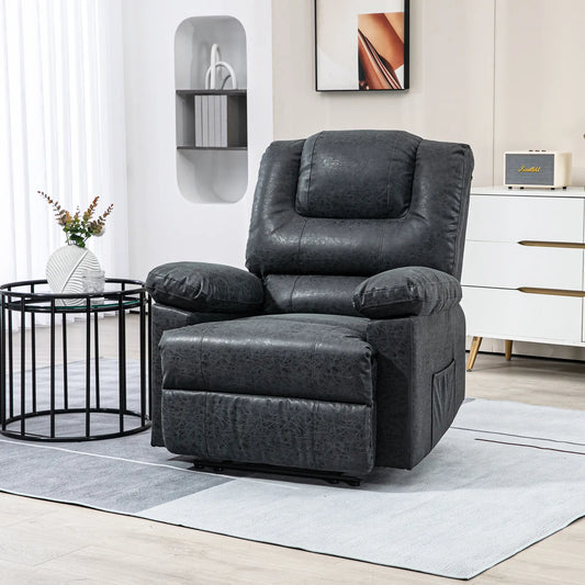 PU Leather Recliner Chair, Manual, Living Room, Footrest, Side Pockets, Steel Frame, Black Single Sofas Black at Gallery Canada