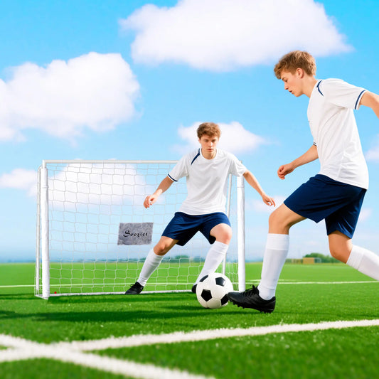 6ft x 4ft Soccer Goal Net, Metal Frame, PE Mesh, Ground Stakes, White Football White at Gallery Canada